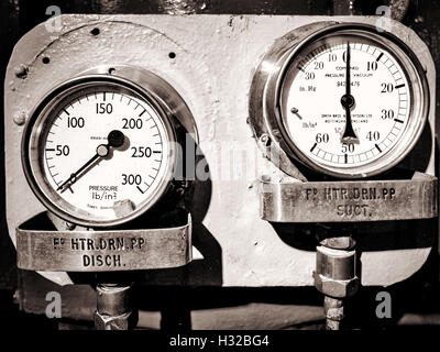 Pressure Dials on HMS Belfast Stock Photo