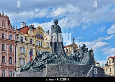 Memorial of Jan Hus on Old Town Square in Prague, Republic Czech, on August 15, 2016 Stock Photo