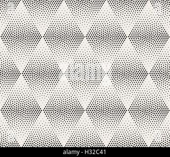Vector Seamless Black and White Stippling Halftone Gradient Rhombus Pattern Stock Vector