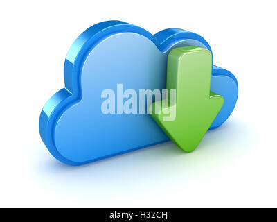 Download concept with cloud , This is a 3d rendered computer generated image. Isolated on white. Stock Photo