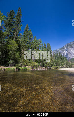 View from Sentinel Beach along the Merced River in Yosemite Valley, Yosemite National Park, California, USA Stock Photo