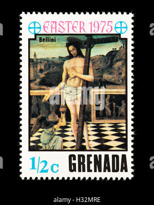 Postage stamp from Grenada depicting the Bellini painting Angel Collecting Jesus blood in Grail. Stock Photo