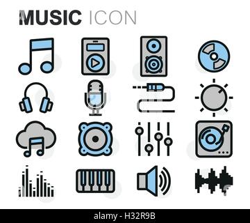 Vector flat line music icons set on white background Stock Vector