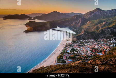 Sunset over the sea in Oludeniz, Turkey Stock Photo