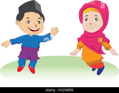 Melayu children in Patani -02, cartoon Stock Vector