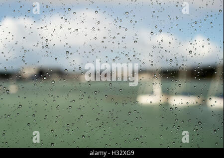 close up of rain drops on a windowpane Stock Photo