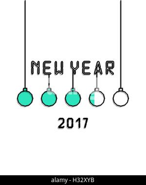 New Year 2017 inscription greeting cards in style pixel art with Christmas balls and empty Stock Vector