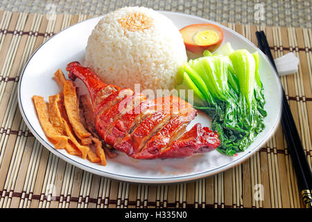 Roasted duck Chinese style, served with steamed rice Stock Photo