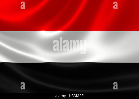 3D rendering of the flag of Yemen on satin texture. Stock Photo