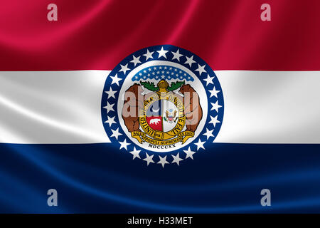 3D rendering of the flag of Missouri on satin texture. Stock Photo