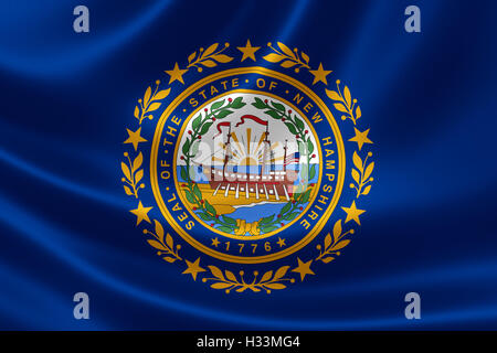 3D rendering of the flag of New Hampshire on satin texture. Stock Photo