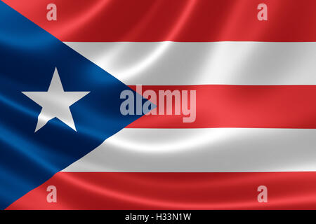 3D rendering of a satin-textured flag of Puerto Rico, an unincorporated United States territory located in the northeastern Cari Stock Photo