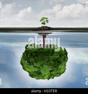 Potential success concept as a symbol for aspiration philosophy idea and determined growth motivation icon as a small young sappling making a reflection  of a mature large tree in the water with 3D illustration elements. Stock Photo