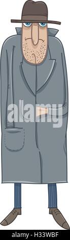 Cartoon Illustration of Ruffian Man in Hat and Coat Stock Vector