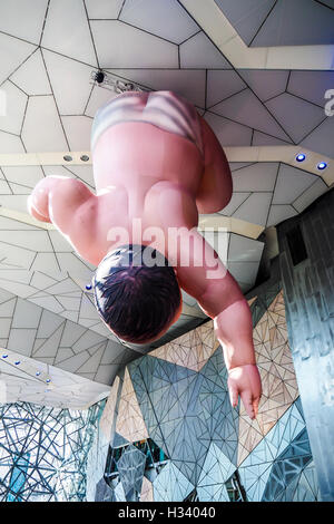 An art installation of a giant human mobile by Felipe Reynolds at Federation Square Melbourne. Stock Photo