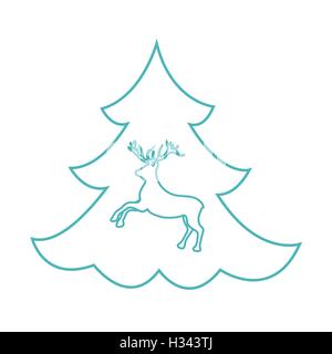 Cute illustration on Christmas or New Year's theme made in line style. Deer silhouette against the background of the Christmas t Stock Vector