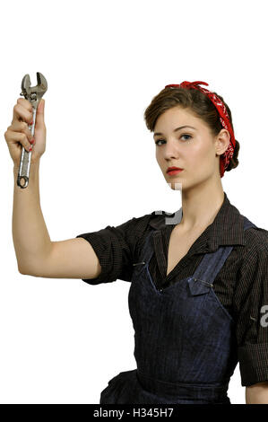 Beautiful woman dressed as the iconic Rosie the Riveter Stock Photo