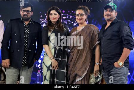 Indian Bollywood music composer Wajid Ali , Kanika Kapoor , Kausar Munir ,  music composer Sajid Ali , NDTV Youth change event , New Delhi ,  India , Asia Stock Photo