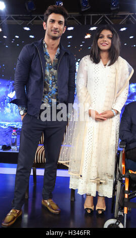 Sushant Singh Rajput ; Indian Bollywood actor with Indian wrestler Sakshi Malik during the NDTV Youth for change event in New Delhi India Asia Stock Photo