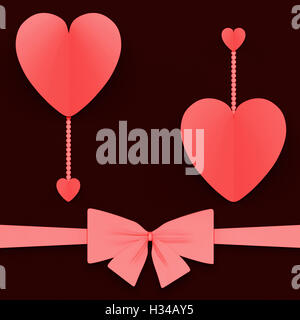 Two Hearts With Bow Mean Lovely Surprise Or Romantic Gift Stock Photo