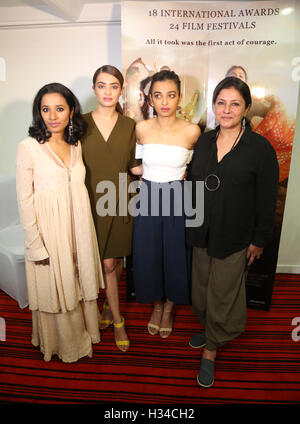 Bollywood actors Tannishtha Chatterjee Surveen Chawla Radhika Apte Leena Yadav promotion of film Parched New Delhi Stock Photo