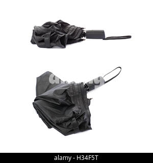 Set of Black umbrella isolated over the white background Stock Photo