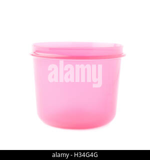 Pink plastic beaker cup isolated over the white background Stock Photo
