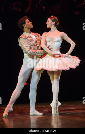 London, UK. 3 October 2016. Carlos Acosta performs the classical Pas de Deux from Don Quixote with Marianela Nunez. Carlos Acosta bids farewell to classical ballet with his final performances at the Royal Albert Hall for a limited run from 3 to 7 October 2016. The Classical Farewell celebrates highlights from Acosta's career which led him to become the most famous male dancer of his generation, and marks the final time for audiences to watch the ballet superstar dance classical works. Stock Photo