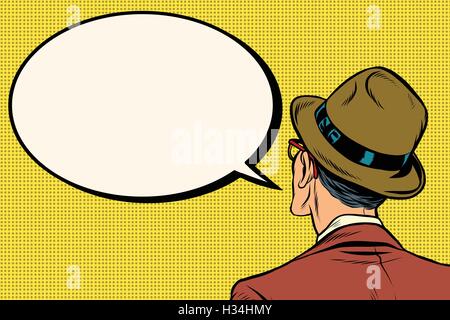 Retro man stands and says the comic bubble Stock Vector
