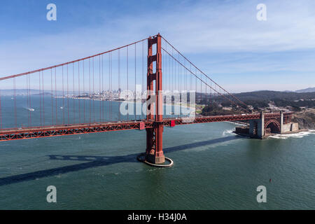 Aerial view of the Golden Gate Bridge with San Francisco in background. Stock Photo