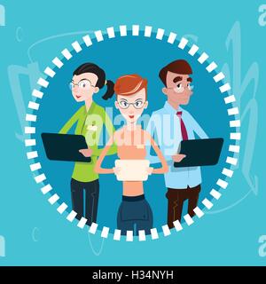 Business People Team Using Electronic Computer Digital Device Teamwork Stock Vector