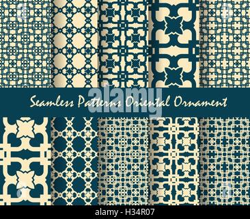seamless pattern set oriental motif abstract vector background illustration Stock Vector