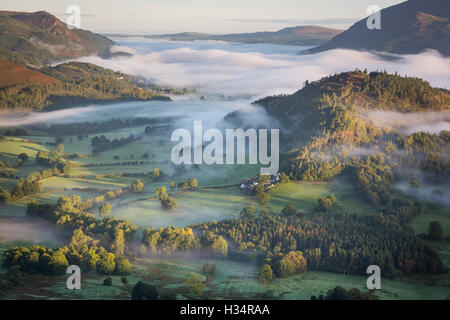 Autumn morning mist and cloud over the Newlands Valley, Swinside and Bassenthwaite, English Lake District national park Stock Photo