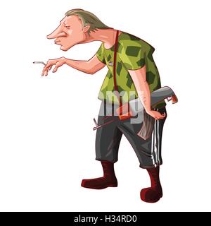 Colorful vector illustration of a cartoon rebel / separatist guerilla fighter wearing cammo shirt and tracksuit bottom Stock Vector