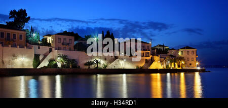 Beautiful houses in Spetses town (Agios Nikolaos neighborhood), Spetses island, Attica, Greece. Stock Photo