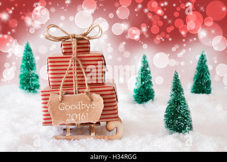 Christmas Sleigh On Red Background, Goodbye 2016 Stock Photo