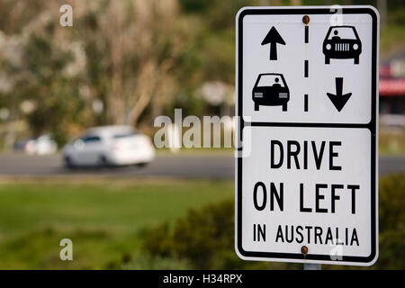 Drive on left in Australia, road sign. Stock Photo