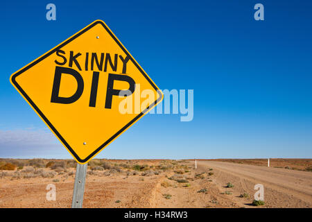 Oodnadatta Track. Australian humour added to 'DIP' road signs along way. Stock Photo