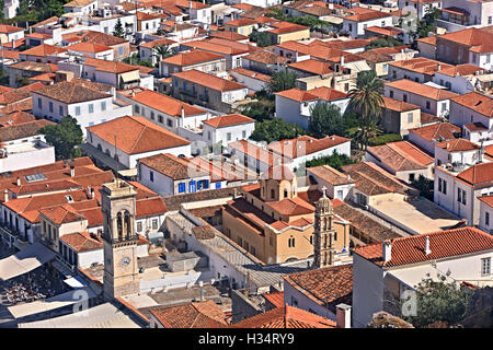 Partial view of of Hydra town, Hydra island, Attica, Greece. Stock Photo