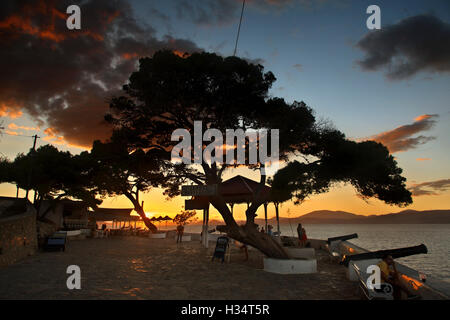 Sunset in Hydra town, Hydra island, Attica, Greece. Stock Photo