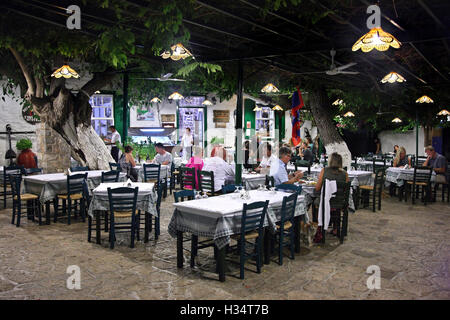 Nights in the picturesque alleys of Hydra town, Hydra island, Attica, Greece. Stock Photo