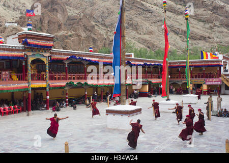 Monks performing at Hemis festival, Hemis Monastery, Jammu and Kashmir, India Stock Photo