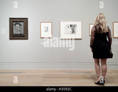 London, UK. 5th October, 2016. Pablo Picasso’s grand-daughter, Diana Widmaier-Picasso, views Picasso art works at the National Portrait Gallery exhibition opening of ‘Picasso Portaits’ which focuses on portraits of people he knew.  Credit:  Guy Corbishley/Alamy Live News Stock Photo