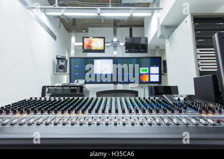 The control panel in the studio TV broadcasting. Stock Photo