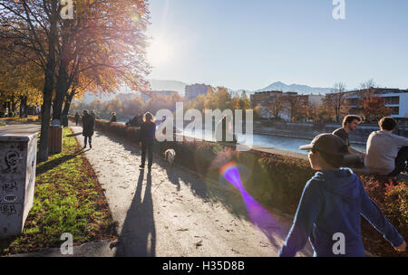 Colorful day by the riverside in an Autumn Afternoon Stock Photo