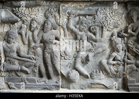 Hindu carvings on the Prambanan temples, UNESCO, near Yogyakarta, Java, Indonesia Stock Photo