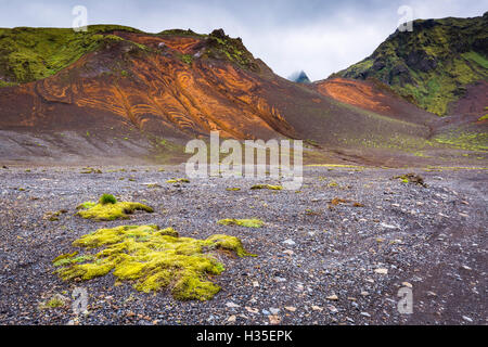 The Landmannalaugar region of the Fjallabak Nature Reserve in the Highlands of Iceland, Polar Regions Stock Photo