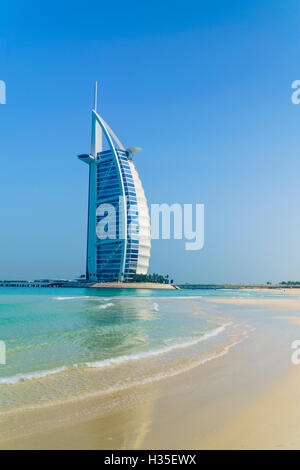 Burj Al Arab hotel, iconic Dubai landmark, Jumeirah Beach, Dubai, United Arab Emirates, Middle East Stock Photo