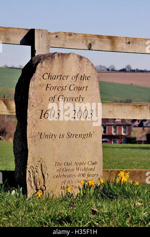Anniversary stone celebrating the 400 year history of the Oak Apple Club of Great Wishford. Stock Photo