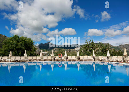 Andalusia, Spain. A general view of the pool Hotel Fuerte Grazalema in the background Parque Natural Sierra de Grazalema. Pako M Stock Photo